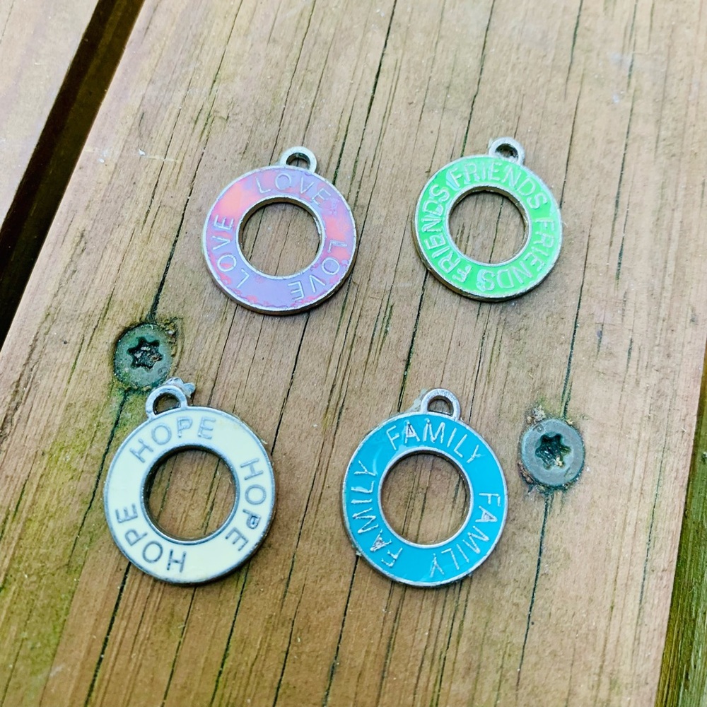 Necklace pendants (4) metal pendants hope love friendship family multicolored